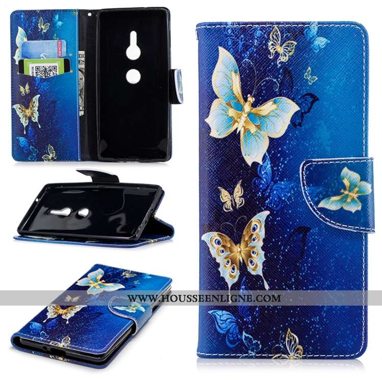 Coque Sony Xperia Xz2 Silicone Gaufrage Bleu Marin Incassable Cuir Tout Compris Étui Bleu Foncé