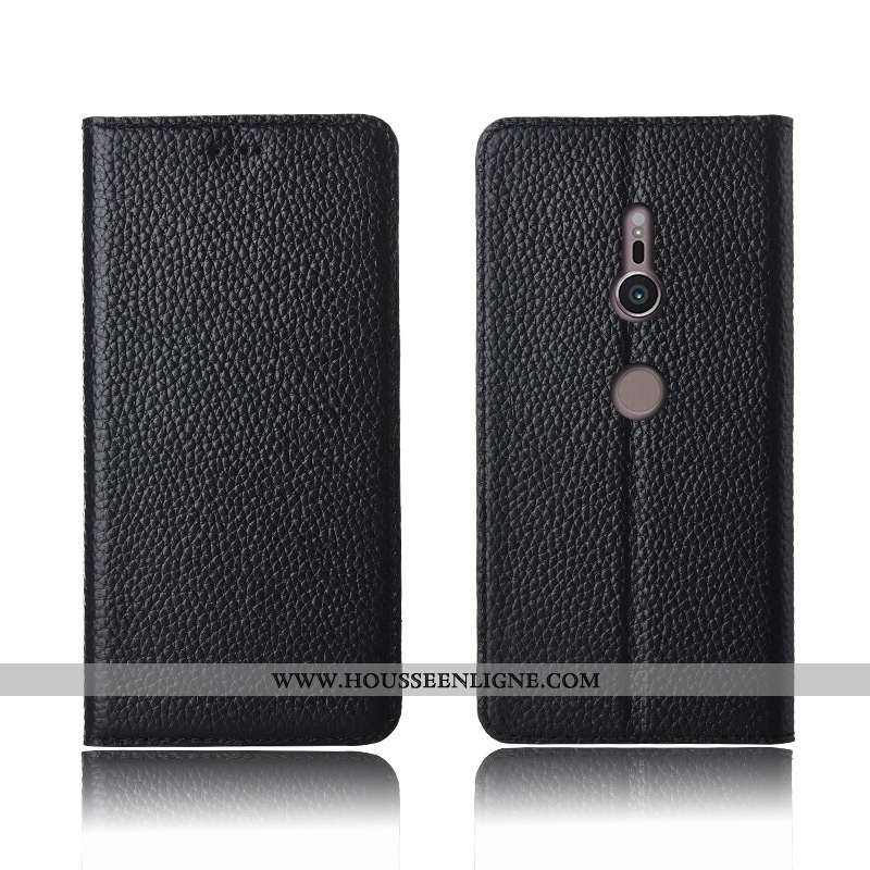 Coque Sony Xperia Xz3 Protection Cuir Véritable Cuir Étui Téléphone Portable Incassable Litchi Noir