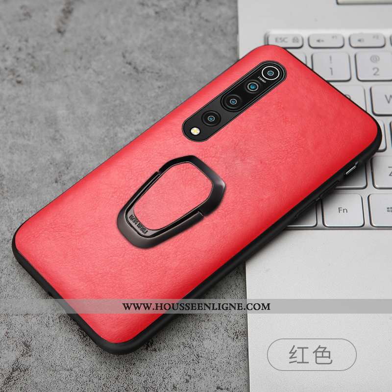 Coque Xiaomi Mi 10 Cuir Protection Créatif Véritable Qualité Rouge Simple Magnétisme