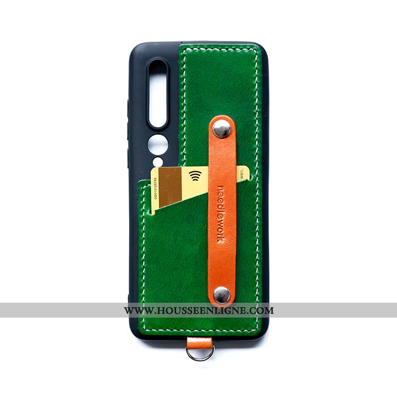 Coque Xiaomi Mi 10 Cuir Vert Téléphone Portable Étui Border Petit Verte
