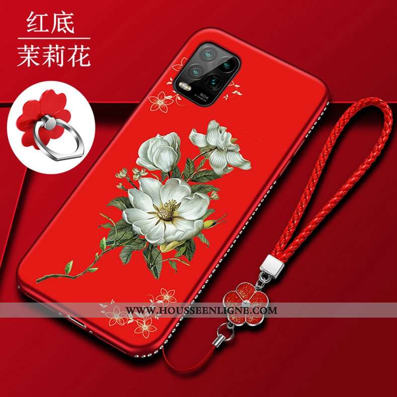 Coque Xiaomi Mi 10 Lite Délavé En Daim Créatif Rouge Tout Compris Étui Silicone