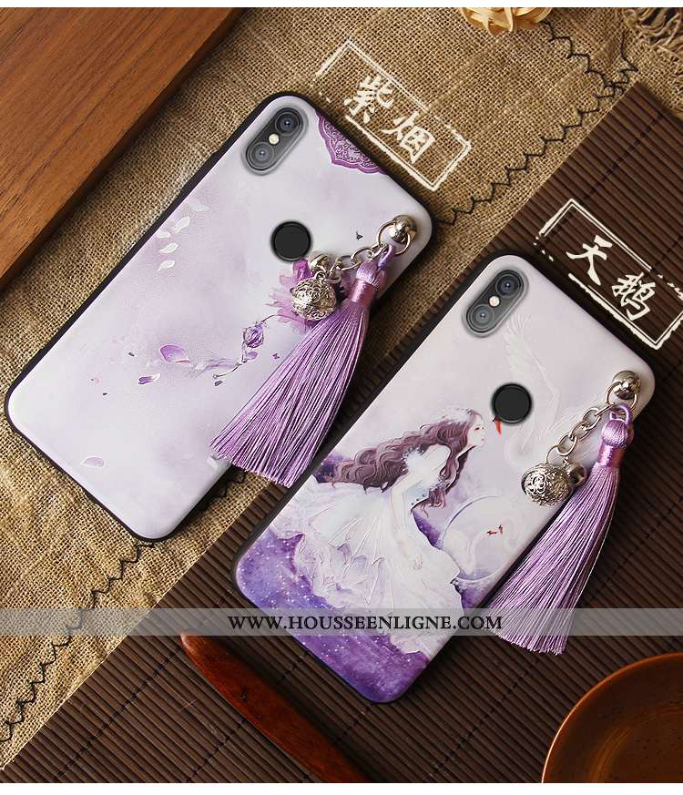 Coque Xiaomi Mi 8 Gaufrage Vintage Étui Violet Ornements Suspendus Net Rouge Style Chinois