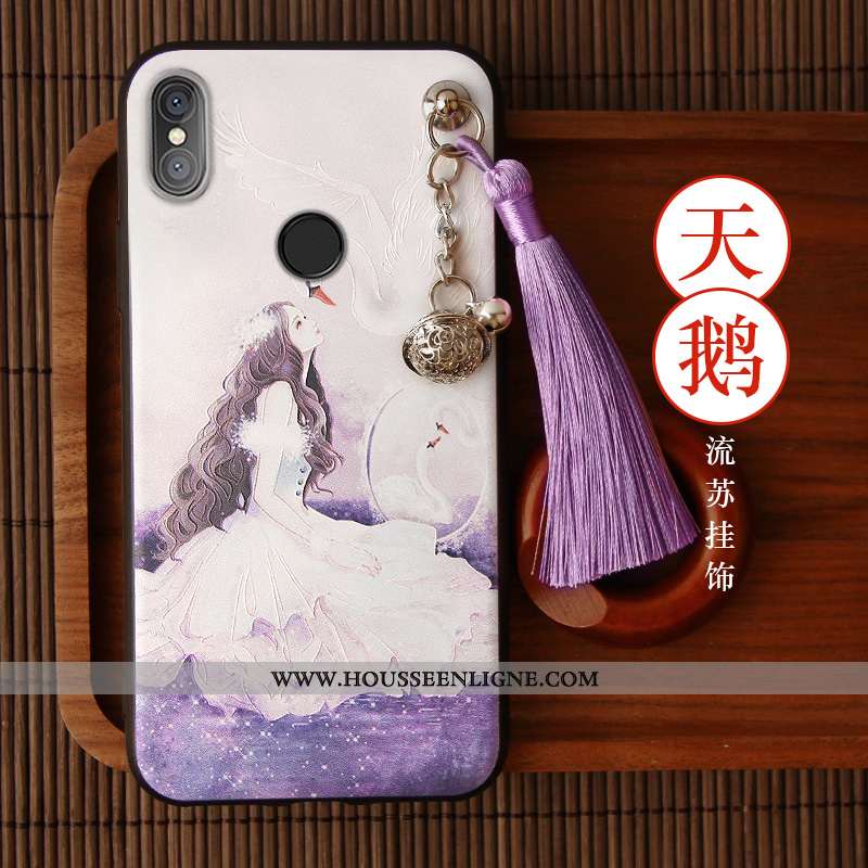 Coque Xiaomi Mi 8 Gaufrage Vintage Étui Violet Ornements Suspendus Net Rouge Style Chinois