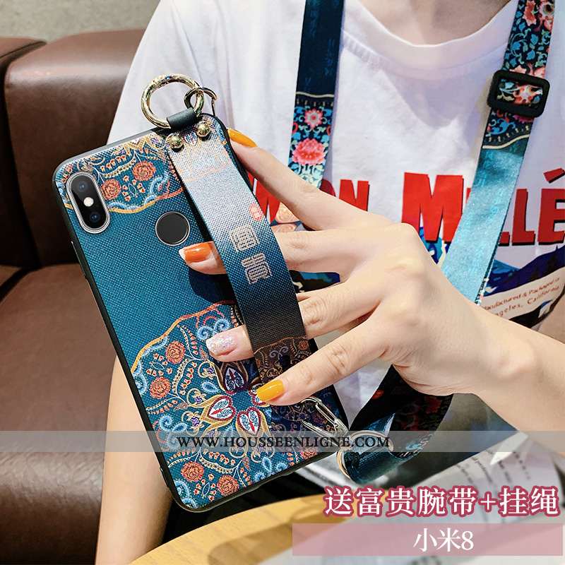 Coque Xiaomi Mi 8 Ornements Suspendus Cou Suspendu Silicone Rose Style Chinois Jeunesse Net Rouge