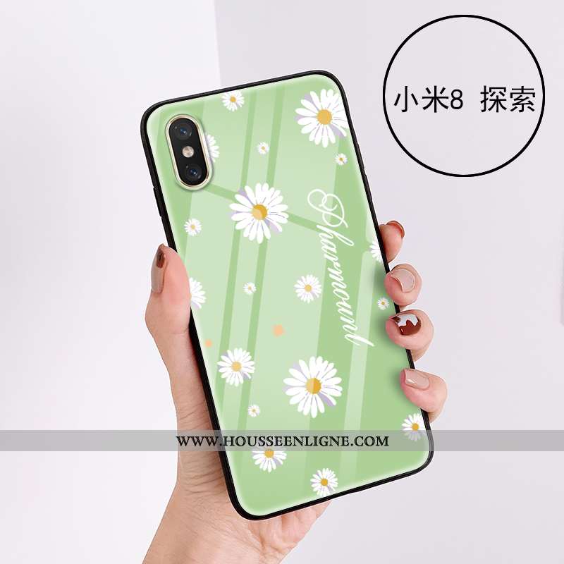 Coque Xiaomi Mi 8 Pro Verre Charmant Floral Petit Jeunesse Modèle Fleurie Rose
