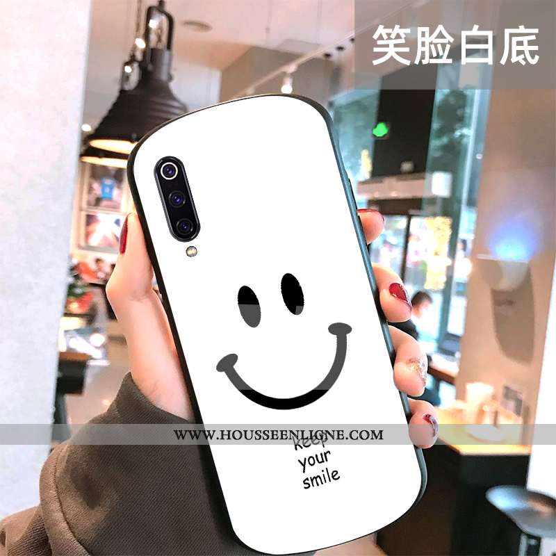 Coque Xiaomi Mi 9 Lite Créatif Tendance Téléphone Portable Point D'onde Verre Incassable Petit Blanc