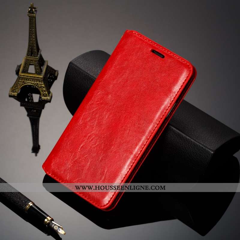 Coque Xiaomi Mi 9 Protection Cuir Véritable Simple Petit Tendance Business Carte Rouge