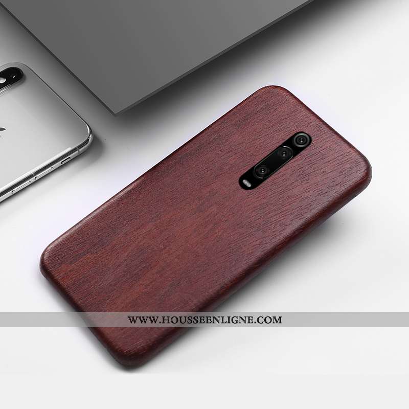 Coque Xiaomi Mi 9t Créatif En Bois Incassable Téléphone Portable Rouge Étui Marron