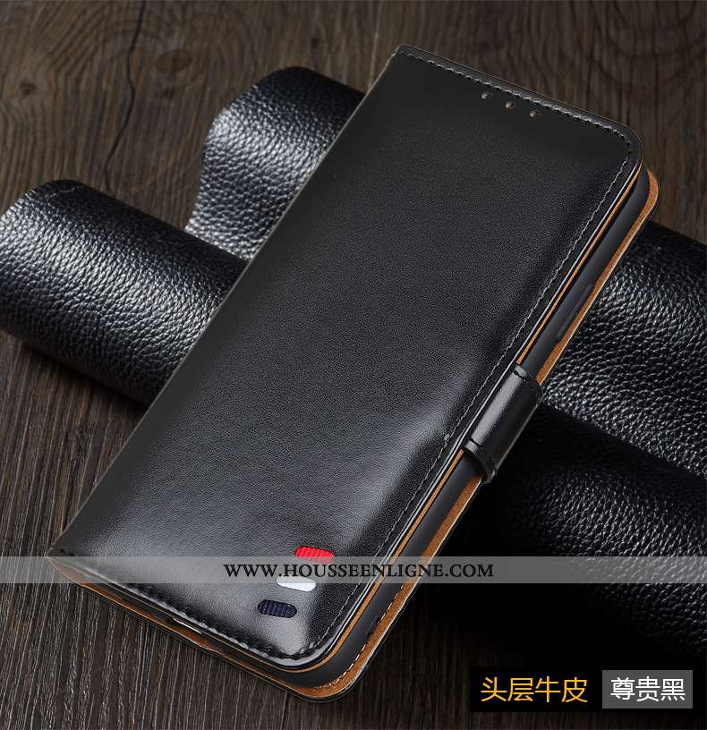 Coque Xiaomi Mi 9t Cuir Véritable Cuir Protection Silicone Téléphone Portable Clamshell Noir
