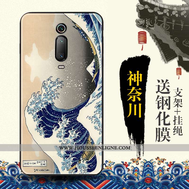 Coque Xiaomi Mi 9t Protection Gaufrage Tendance Rouge Style Chinois Bleu Étui