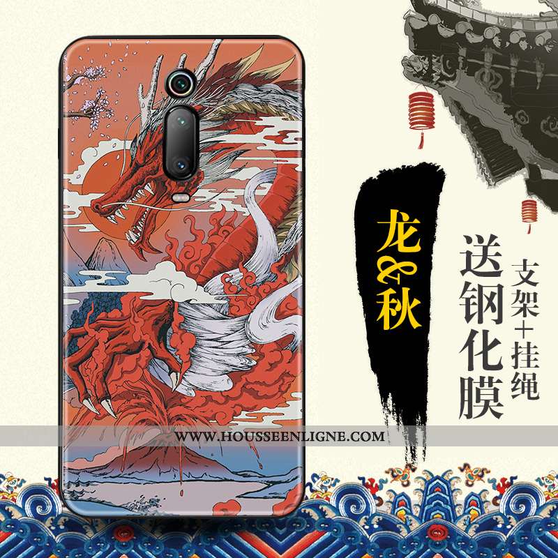 Coque Xiaomi Mi 9t Protection Gaufrage Tendance Rouge Style Chinois Bleu Étui