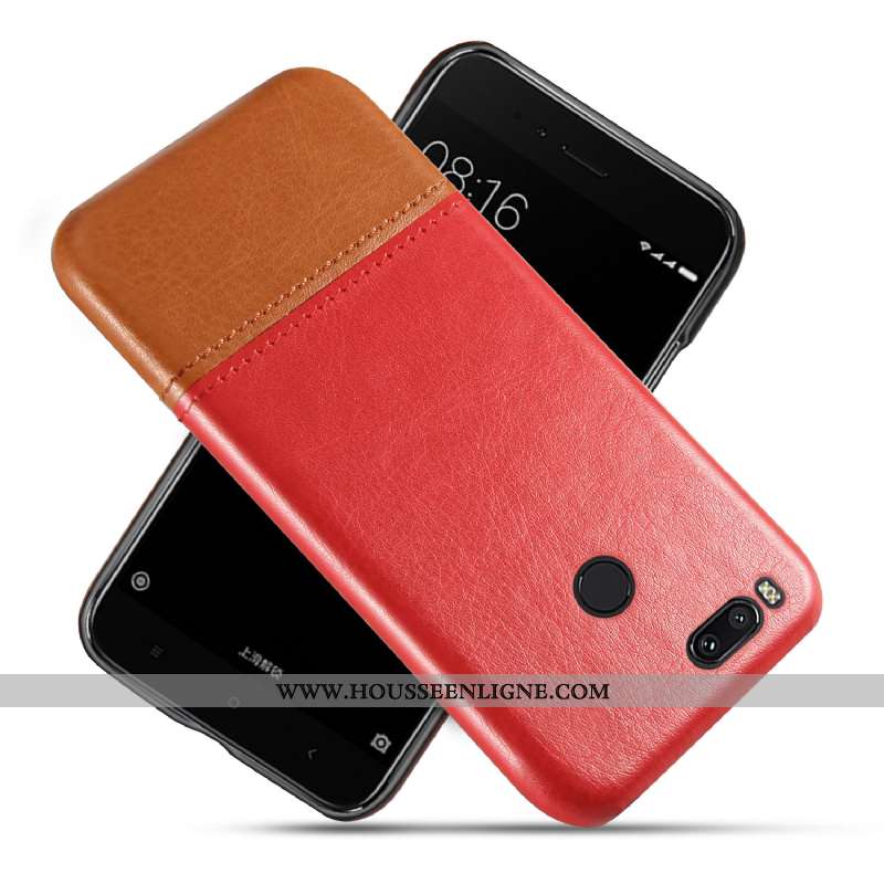 Coque Xiaomi Mi A1 Vintage Cuir Incassable Étui Petit Protection Rouge