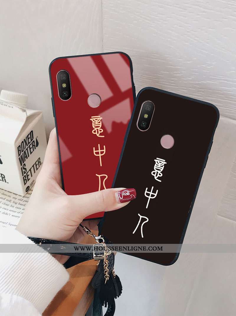 Coque Xiaomi Mi A2 Lite Fluide Doux Protection Étui Miroir Rouge Tempérer Art Blanche