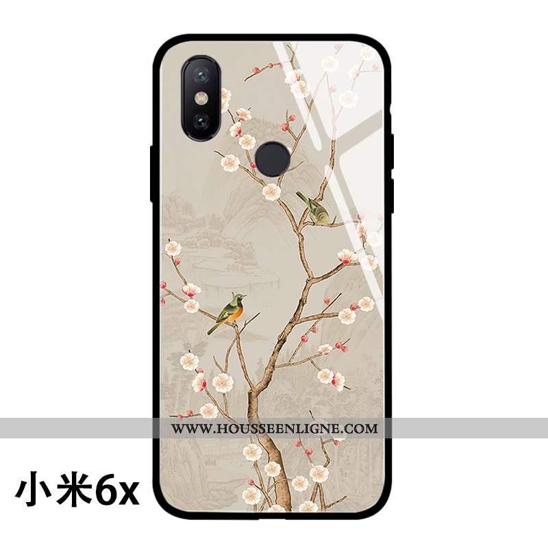 Coque Xiaomi Mi A2 Protection Verre Téléphone Portable Créatif Style Chinois Incassable Jaune