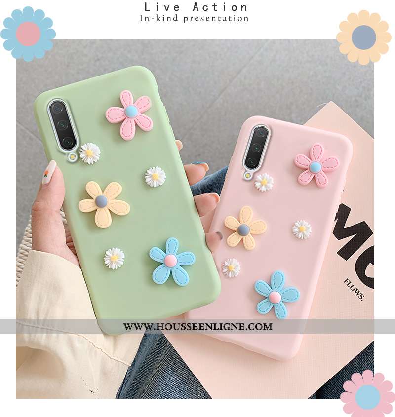 Coque Xiaomi Mi A3 Silicone Fluide Doux Petit Fleurs Rose Téléphone Portable