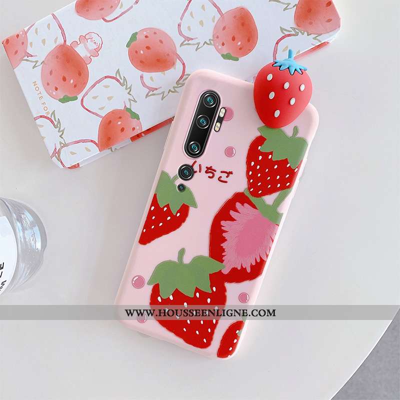 Coque Xiaomi Mi Note 10 Silicone Personnalité Téléphone Portable Fraise Tendance Incassable Rose