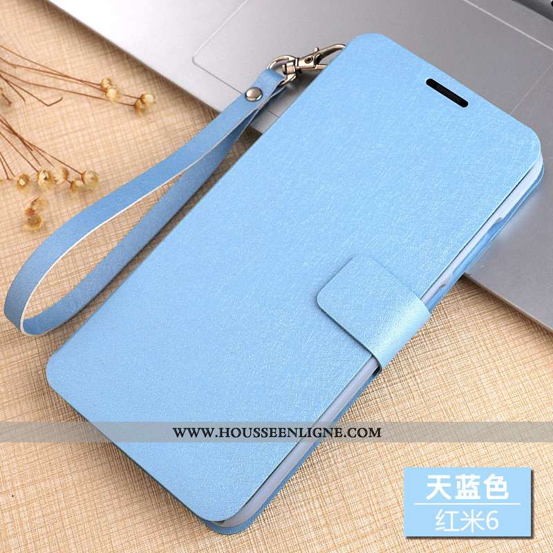 Coque Xiaomi Redmi 6 Ornements Suspendus Cuir Téléphone Portable Bleu Protection Incassable Clamshel