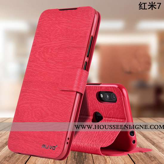 Coque Xiaomi Redmi 7 Fluide Doux Silicone Rouge Téléphone Portable Cuir Protection
