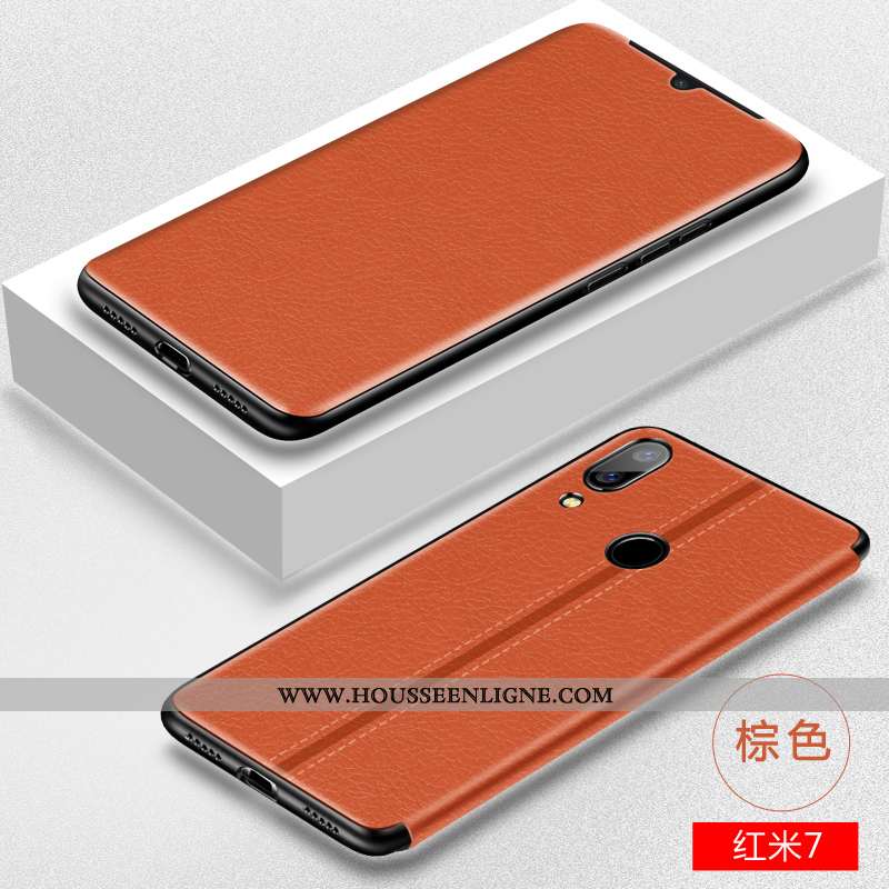 Coque Xiaomi Redmi 7 Tendance Cuir Protection Créatif Clamshell Téléphone Portable Incassable Marron
