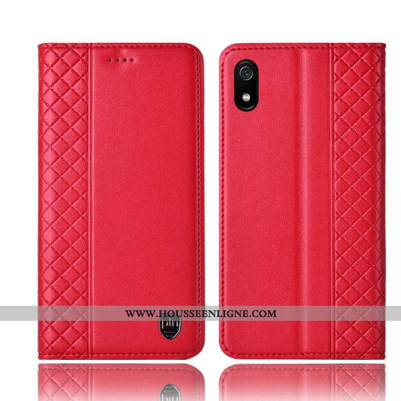 Coque Xiaomi Redmi 7a Protection Cuir Véritable Incassable Petit Étui Jeunesse Housse Rouge