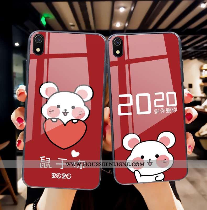 Coque Xiaomi Redmi 7a Verre Charmant Nouveau Protection Téléphone Portable Rouge Étui