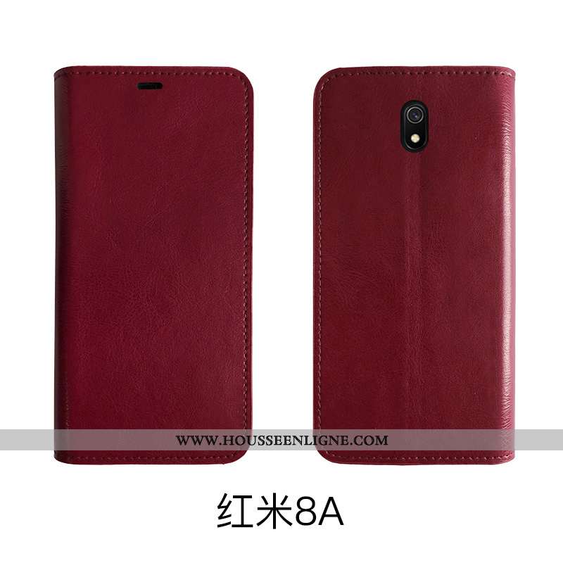 Coque Xiaomi Redmi 8a Protection Cuir Véritable Bovins Incassable Tout Compris Rouge Cuir Marron