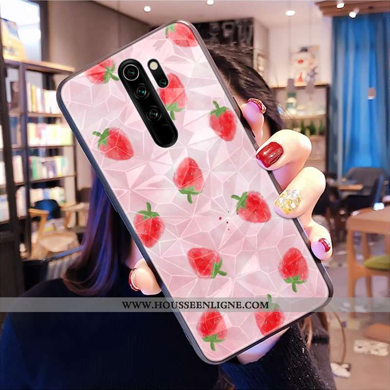 Coque Xiaomi Redmi Note 8 Pro Modèle Fleurie Rouge Téléphone Portable Losange Frais Petit Rose