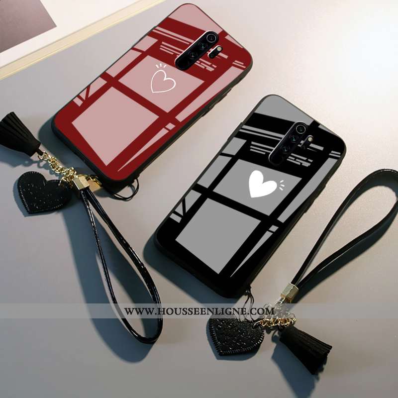 Coque Xiaomi Redmi Note 8 Pro Verre Fluide Doux Miroir Amour Rouge Téléphone Portable Noir