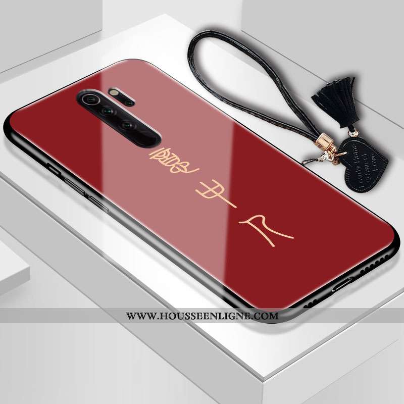 Coque Xiaomi Redmi Note 8 Pro Verre Fluide Doux Miroir Amour Rouge Téléphone Portable Noir