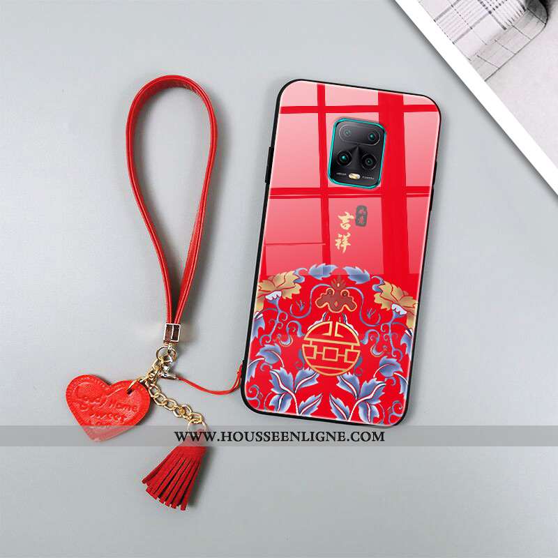 Coque Xiaomi Redmi Note 9 Pro Créatif Tendance Style Chinois Protection Imprimé Rouge Simple Noir