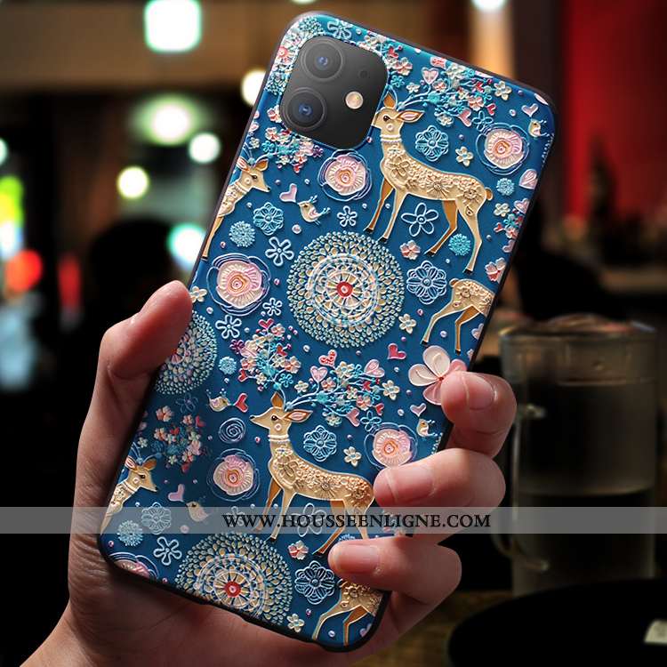 Coque iPhone 11 Fluide Doux Silicone Incassable Net Rouge Créatif Nouveau Délavé En Daim Bleu