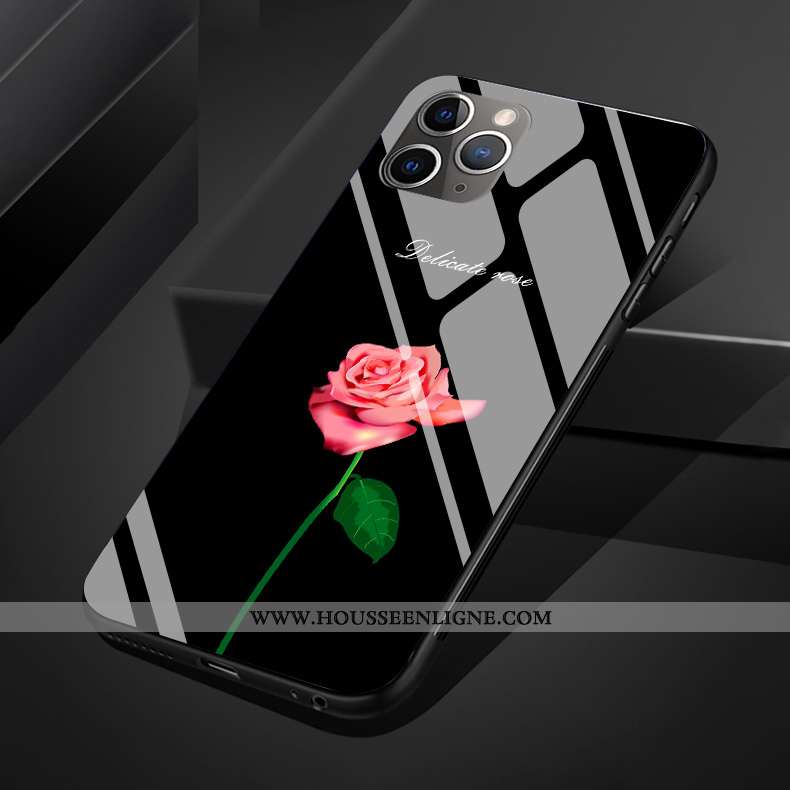 Coque iPhone 11 Pro Max Original Silicone Verre Fleur Téléphone Portable Noir