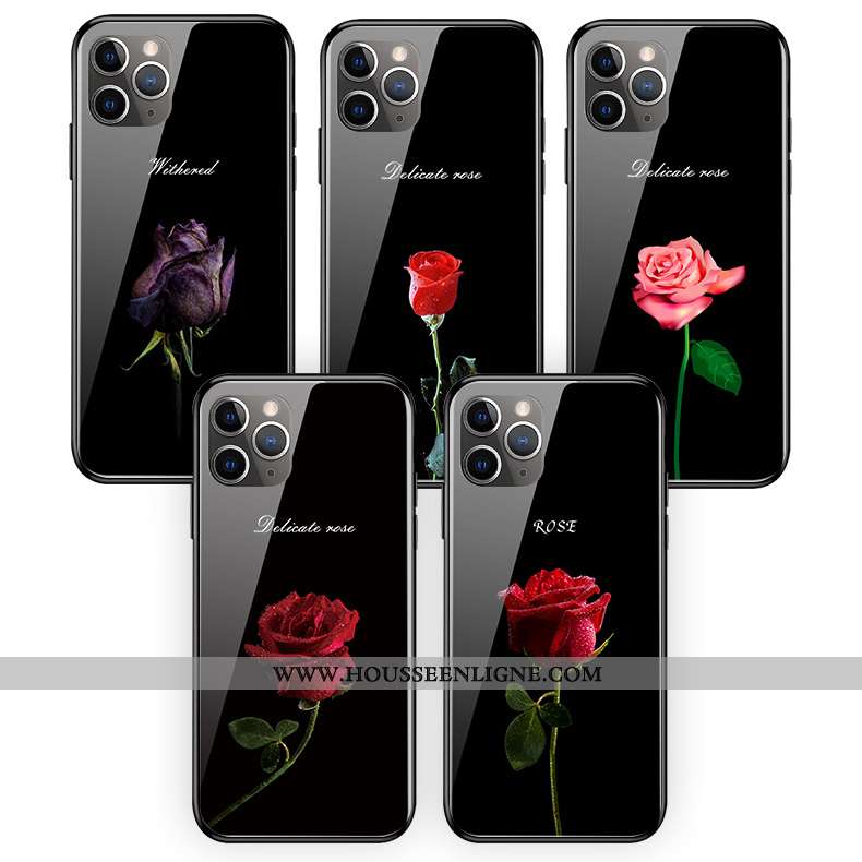 Coque iPhone 11 Pro Max Original Silicone Verre Fleur Téléphone Portable Noir