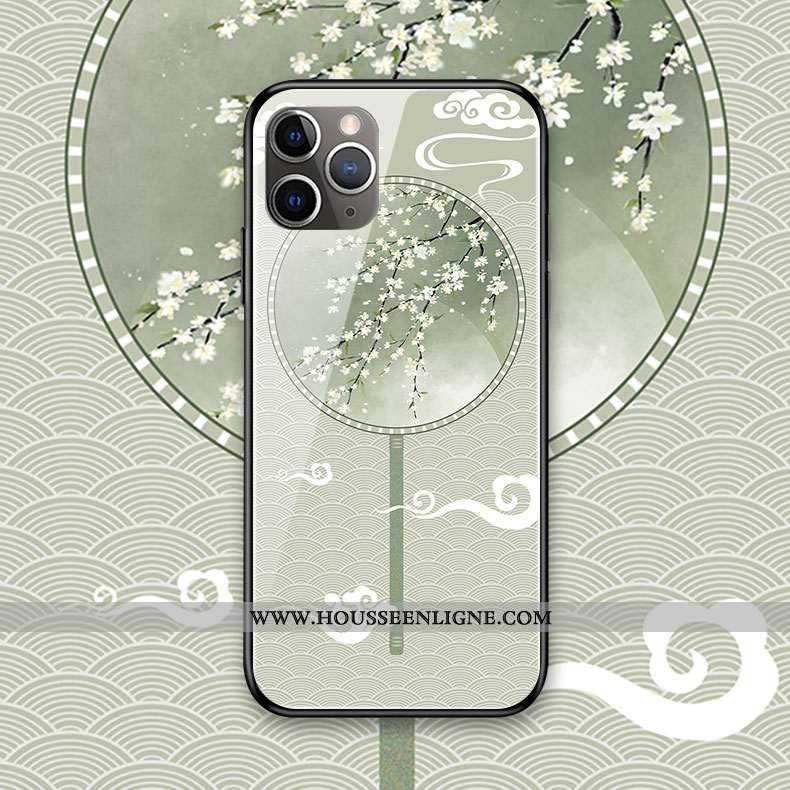 Coque iPhone 11 Pro Max Protection Verre Palais Style Chinois Téléphone Portable Fleur Rose