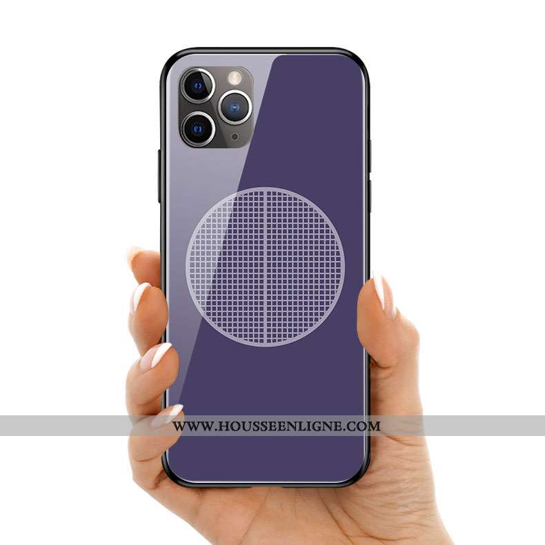 Coque iPhone 11 Pro Max Silicone Protection Style Chinois Plaid Téléphone Portable Verre Violet