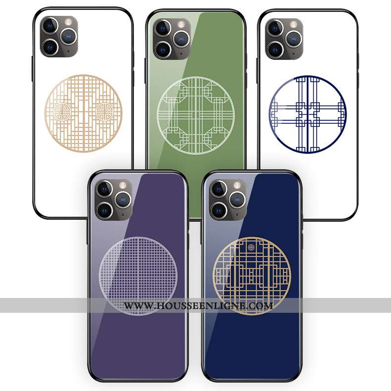 Coque iPhone 11 Pro Max Silicone Protection Style Chinois Plaid Téléphone Portable Verre Violet