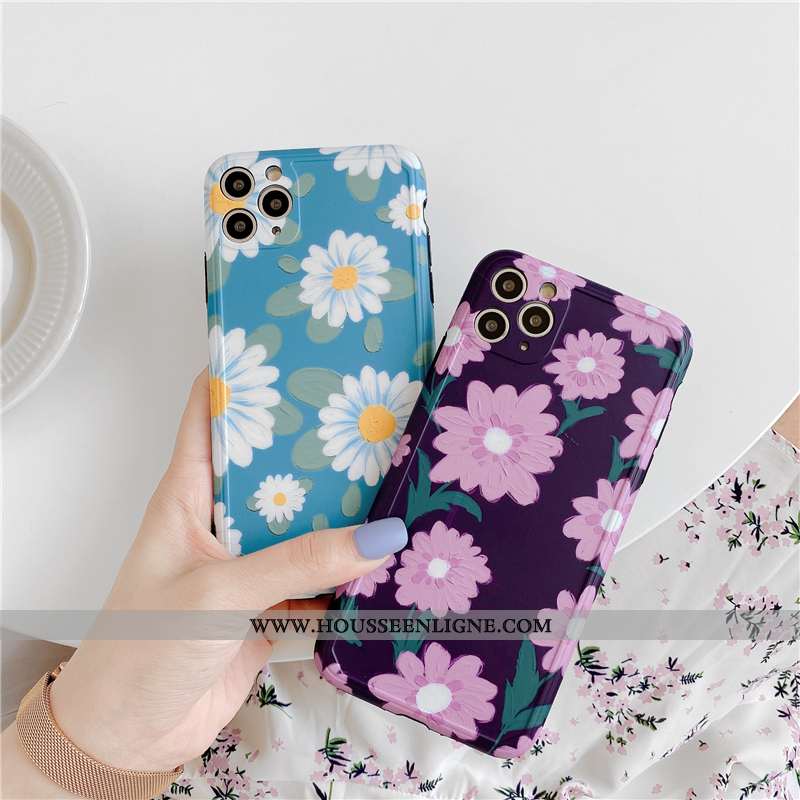 Coque iPhone 11 Pro Max Silicone Protection Tout Compris Créatif Vent Incassable Fleurs Violet
