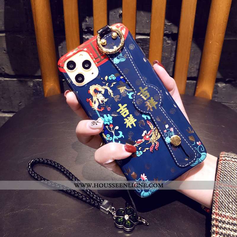 Coque iPhone 11 Pro Ornements Suspendus Protection Étui Téléphone Portable Bleu Style Chinois
