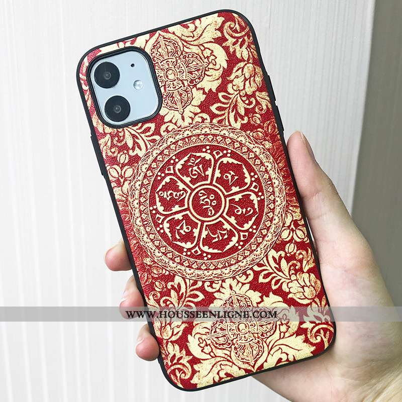 Coque iPhone 11 Tendance Gaufrage Grand Soie Mulberry Rouge Bouddha