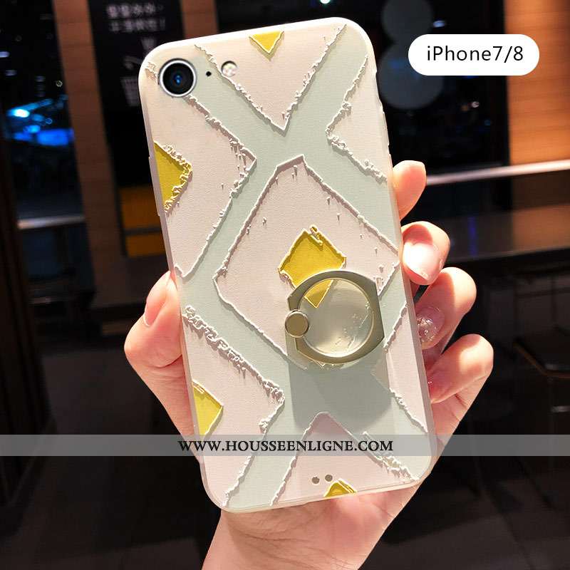 Coque iPhone 7 Créatif Gaufrage Anneau Protection Délavé En Daim Incassable Téléphone Portable Verte