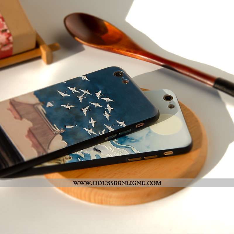 Coque iPhone 7 Délavé En Daim Créatif Étui Protection Bleu Style Chinois