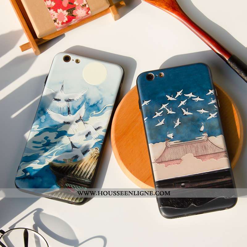 Coque iPhone 7 Délavé En Daim Créatif Étui Protection Bleu Style Chinois