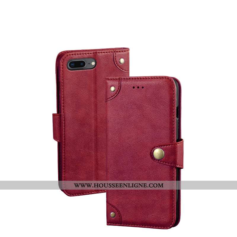 Coque iPhone 7 Plus Portefeuille Cuir Protection Rouge Téléphone Portable Carte Étui
