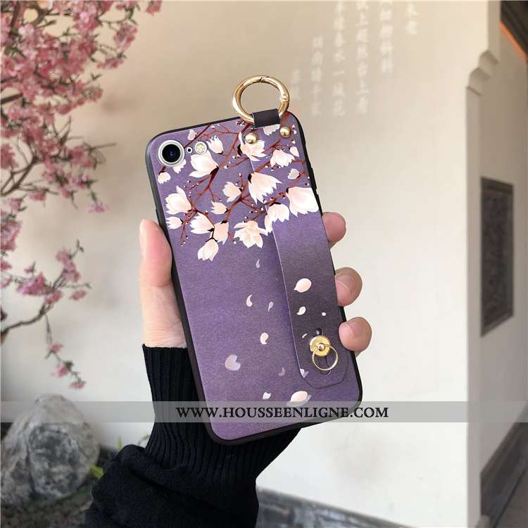 Coque iPhone 8 Cou Suspendu Tendance Fluide Doux Fleur De Pêche Violet Style Chinois Fleur