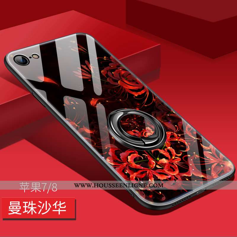 Coque iPhone 8 Silicone Protection Miroir Magnétisme Net Rouge Étui Rose