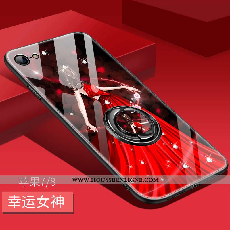 Coque iPhone 8 Silicone Protection Miroir Magnétisme Net Rouge Étui Rose