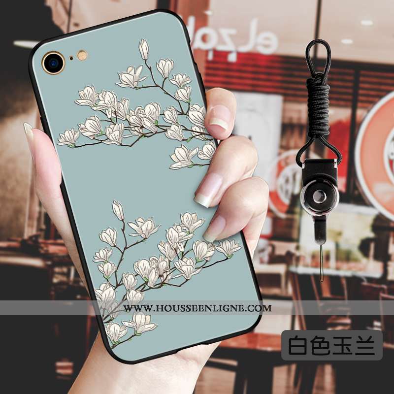 Coque iPhone 8 Silicone Protection Vent Luxe Vintage Style Chinois Incassable Bleu