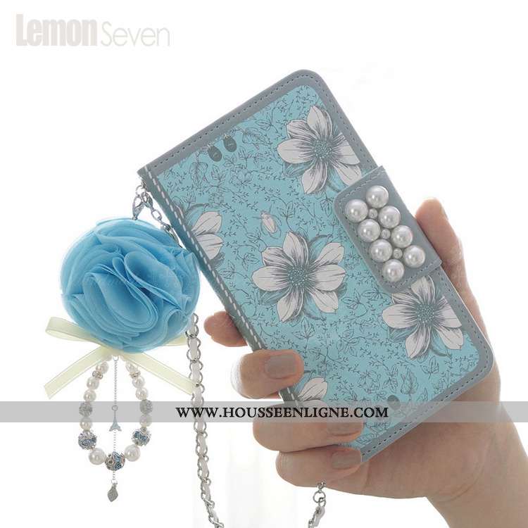 Coque iPhone 8 Tendance Cuir Incassable Bleu Simple Clamshell Net Rouge