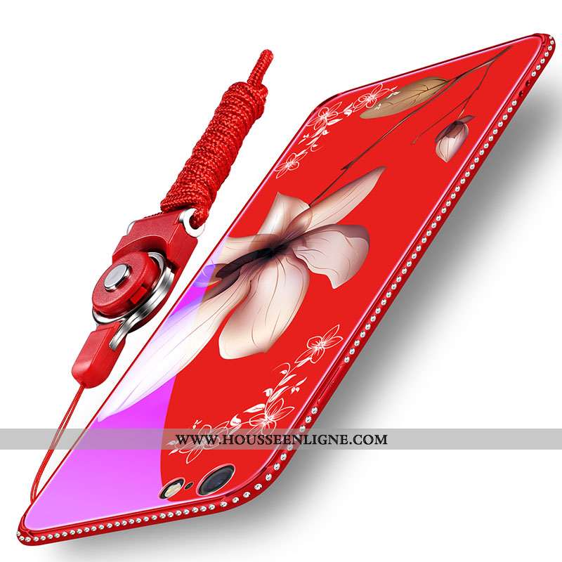 Coque iPhone 8 Verre Tendance Incassable Étui Pu Difficile Téléphone Portable Rouge