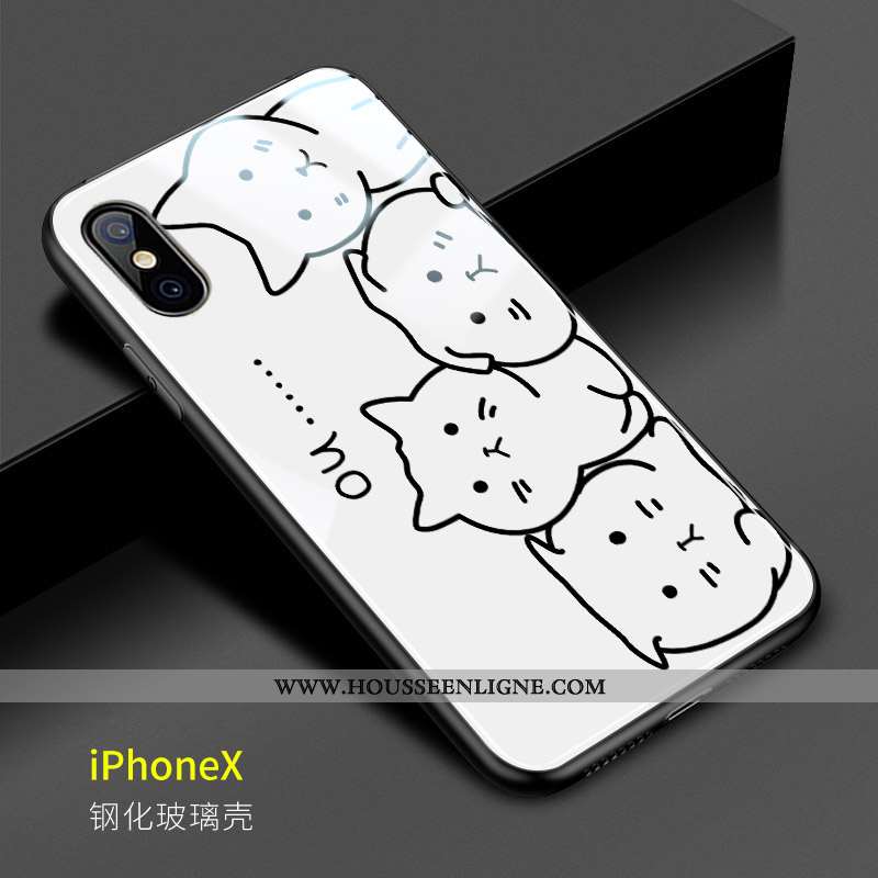 Coque iPhone X Créatif Dessin Animé Drôle Verre Téléphone Portable Chat Charmant Blanche